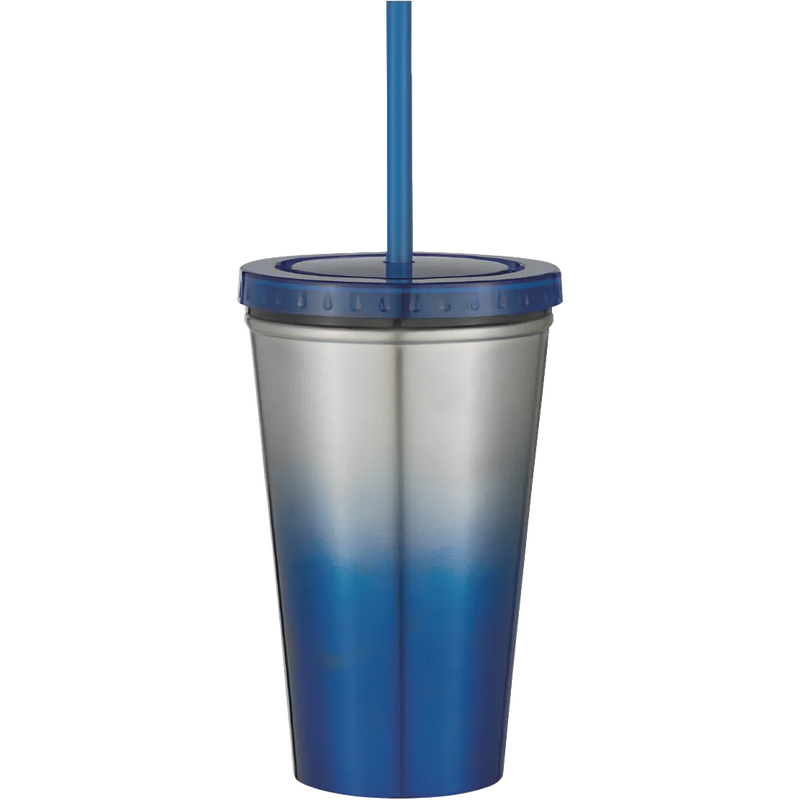 Stainless Steel Double Wall Chroma Tumbler With Straw 16 Oz.