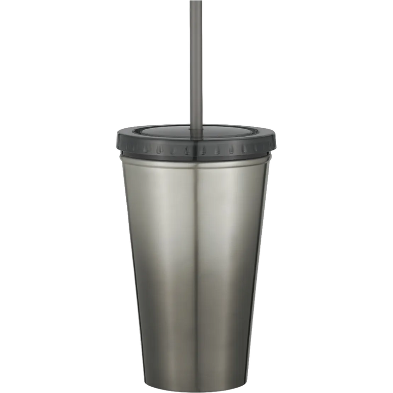 Stainless Steel Double Wall Chroma Tumbler With Straw 16 Oz.