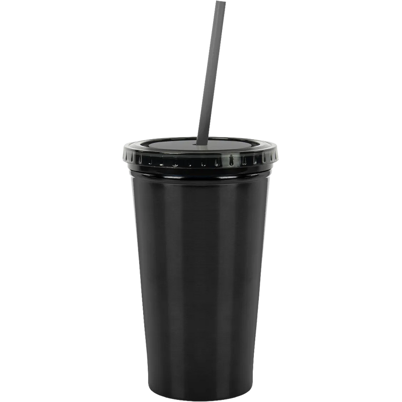 Stainless Steel Double Wall Tumbler With Straw 16 Oz.