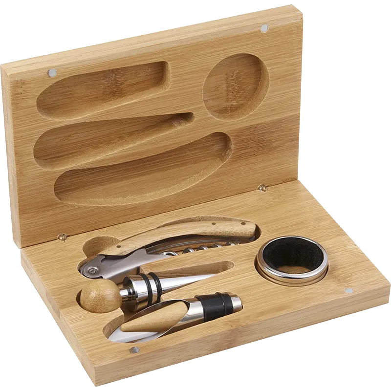 4 Piece Bamboo Wine Gift Set
