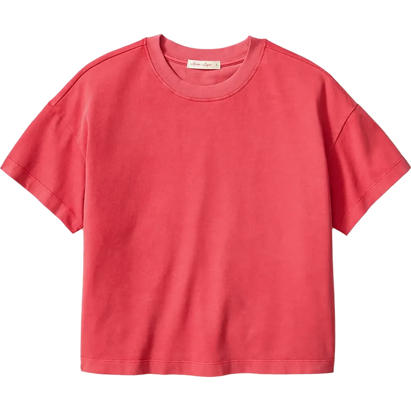 Marine Layer Luxe Sueded Tee in Baked Apple featuring premium sueded cotton fabric, relaxed fit, short sleeves, and a classic crewneck