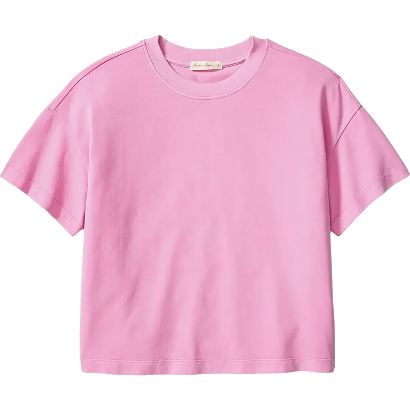 Marine Layer Luxe Sueded Tee in Lilac featuring premium sueded cotton fabric, relaxed fit, short sleeves, and a classic crewneck