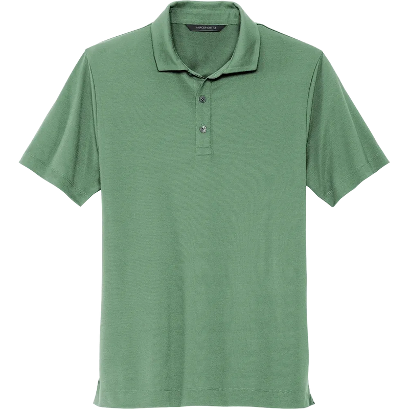 Mercer Mettle Stretch Jersey Polo in Sage featuring premium stretch jersey fabric, short sleeves, and a classic three-button polo collar