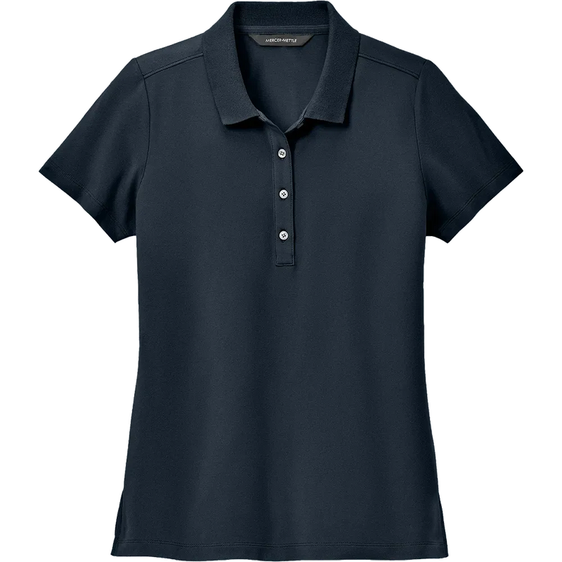 Mercer Mettle Women's Stretch Pique Polo in Night Navy featuring soft stretch pique fabric, short sleeves, a four-button placket, and a feminine tailored fit