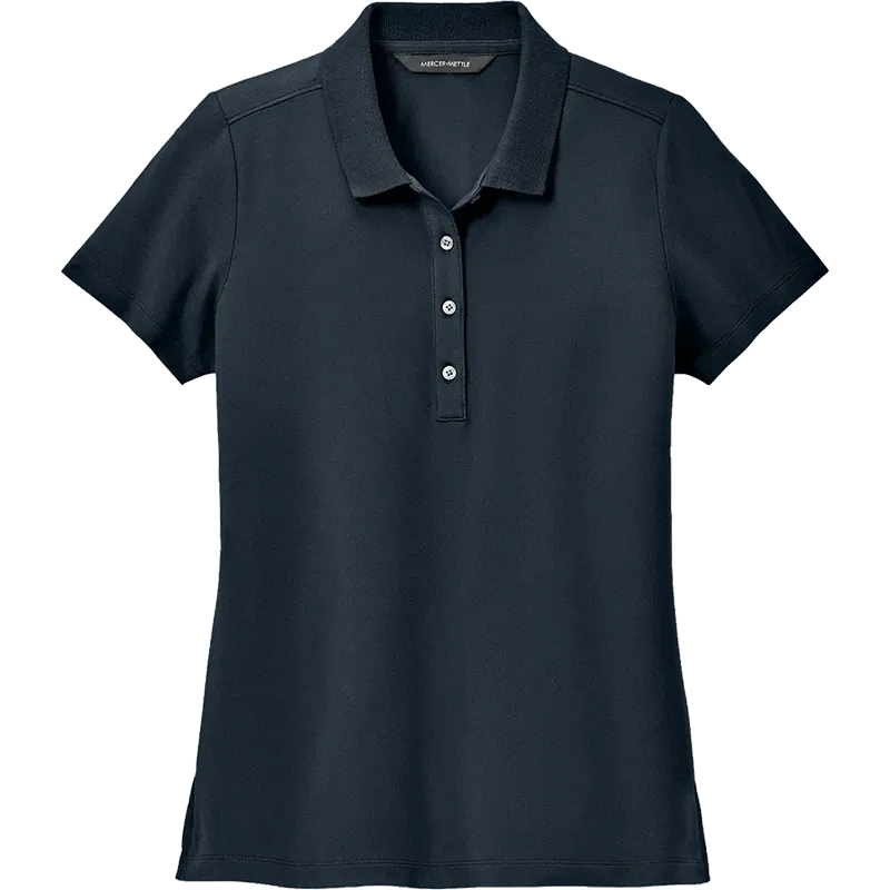 Mercer Mettle Women's Stretch Pique Polo in Night Navy featuring soft stretch pique fabric, short sleeves, a four-button placket, and a feminine tailored fit