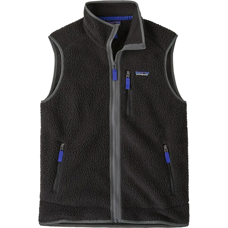 Patagonia Retro Pile Fleece Vest in Black Forge Grey with full-zip design and zippered pockets