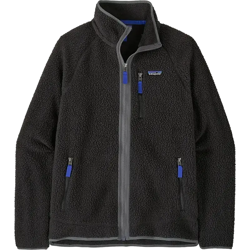 Patagonia Retro Pile Fleece Jacket in Black Forge Grey with full-zip design and zippered pockets