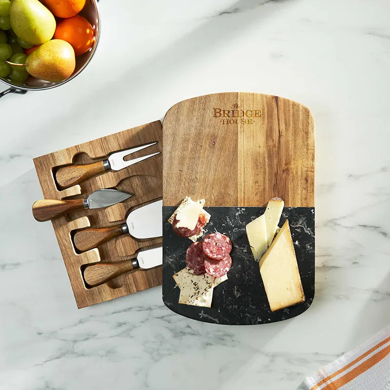 Black Marble Cheese Board Set with Knives Ready to Ship Kit