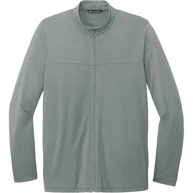 TravisMathew Newport Full-Zip Fleece Jacket in Gray featuring a stand collar, full-zip closure, and soft fleece construction for custom branded apparel
