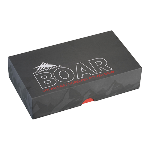 Black power bank box with 'High Sierra Boar' branding on a white background