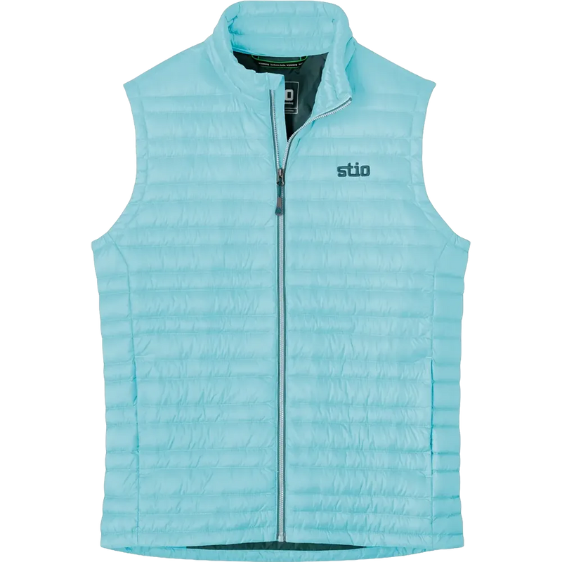 Horizon Blue STIO Pinion Down Vest featuring lightweight horizontal quilting, full-zip front, and stand-up collar for custom branded outerwear