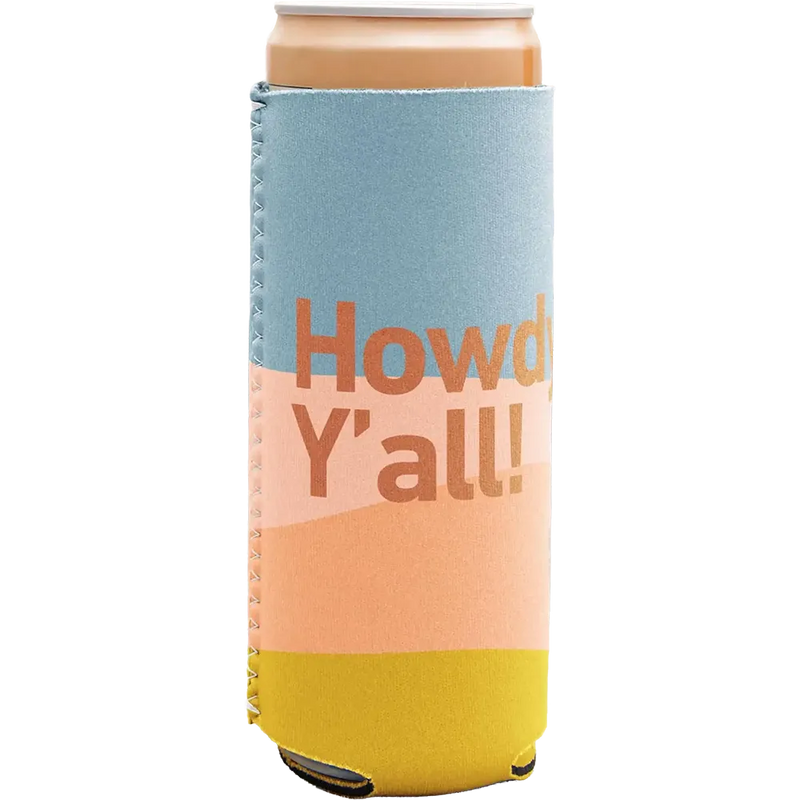 Kolder Kaddy neoprene slim can cooler with full-color "Howdy, Y'all!" design for 12 oz slim cans