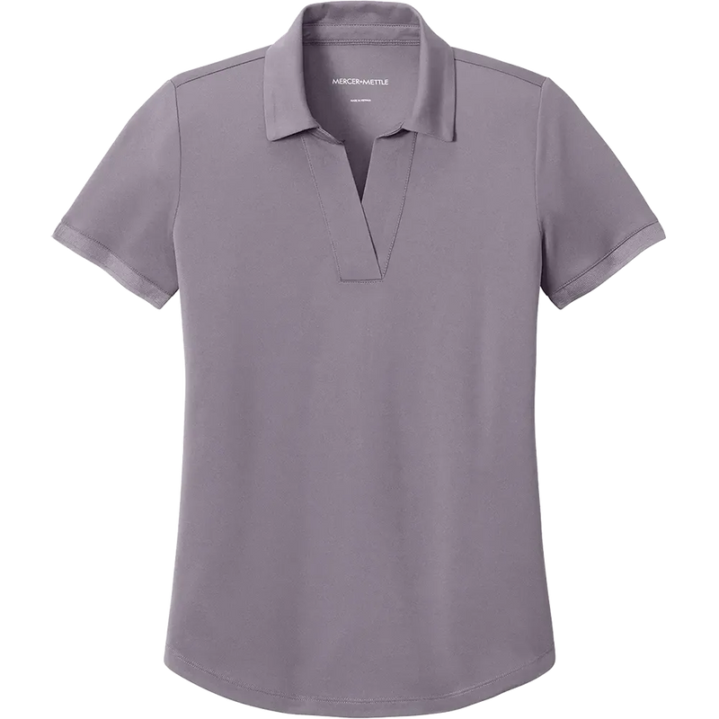 Mercer Mettle Women's Everyday Performance Polo in Purple Ash featuring moisture-wicking performance fabric, short sleeves, an open Y-neck collar, and a feminine tailored fit