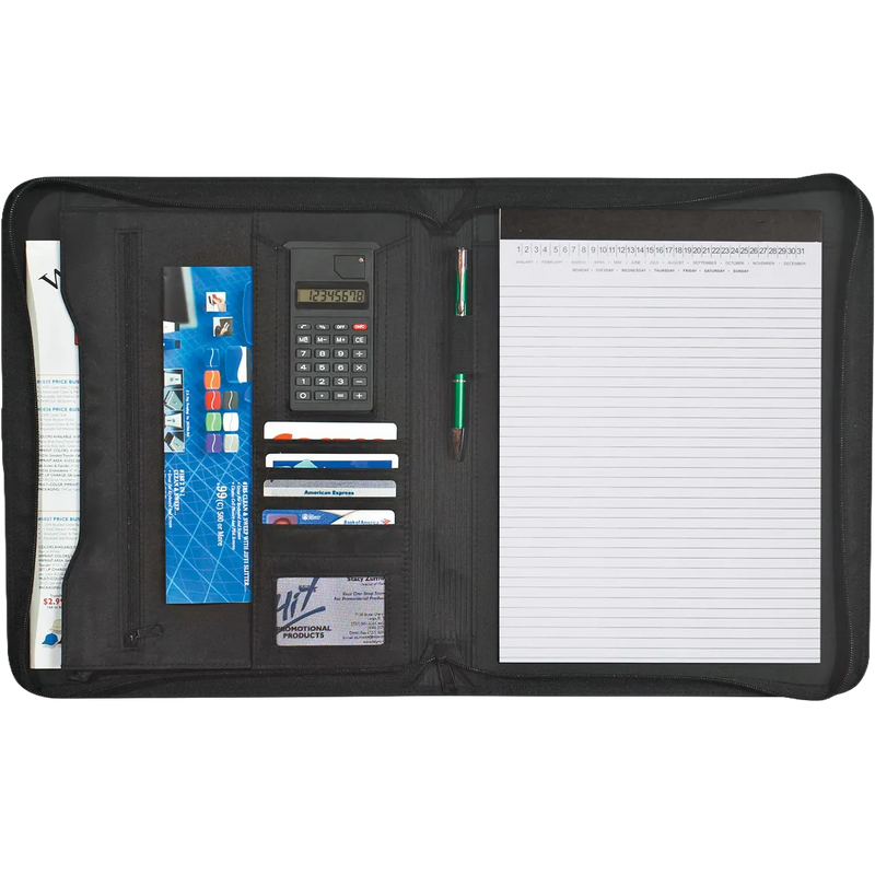 Pebble Grain Zippered Portfolio With Calculator