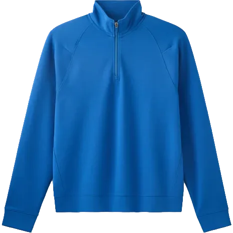 A bright blue long-sleeve quarter-zip pullover sweatshirt with a mock neck collar, shown against a plain white background.