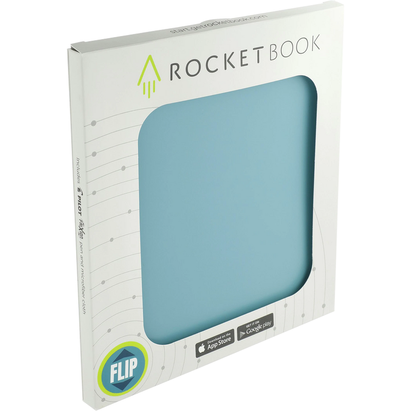 Rocketbook packaging with a blue cover on a white background