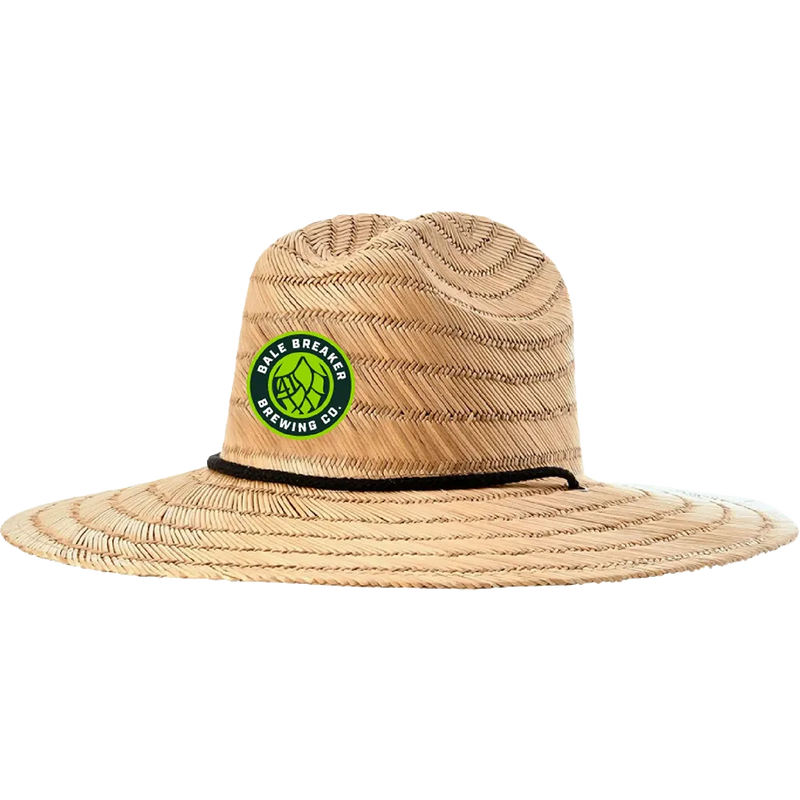 Custom wide-brim straw hat with embroidered Bale Breaker Brewing Co. logo