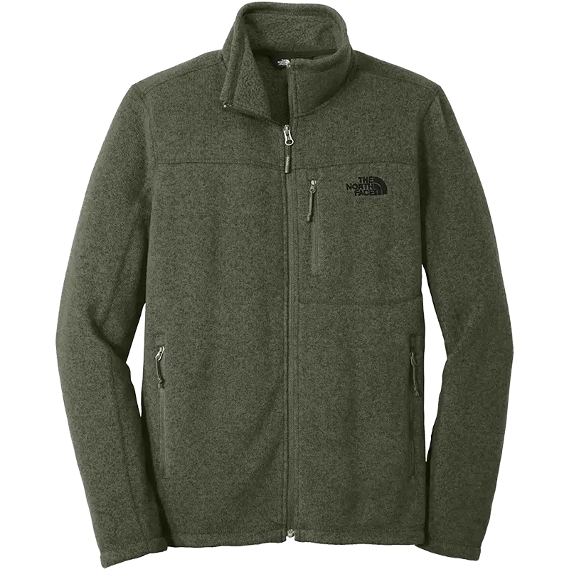 The North Face Sweater Fleece jacket in taupe green with full-zip front and zippered chest pocket