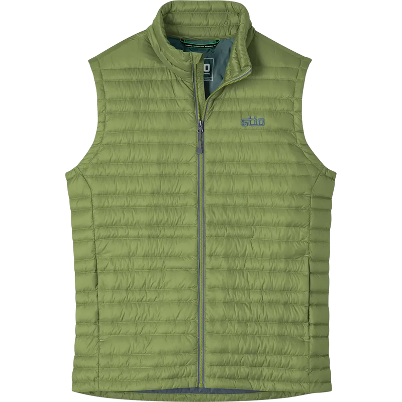 STIO Pinion lightweight down vest in terrain green with full-zip front