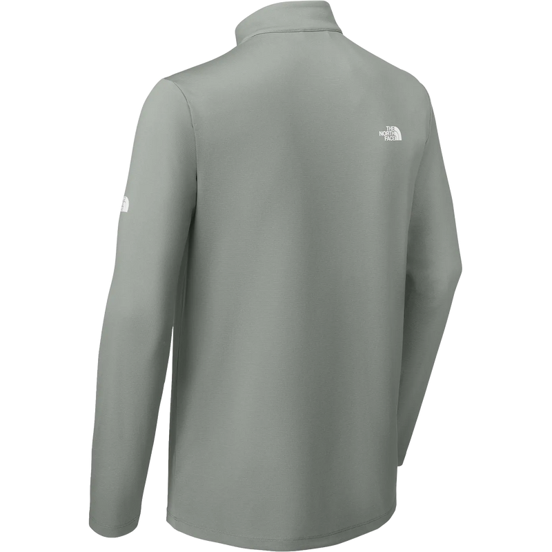 The North Face long-sleeve quarter-zip pullover jacket by The North Face, shown from the back in a solid gray color. The brand's logo is visible on the upper back and left sleeve.