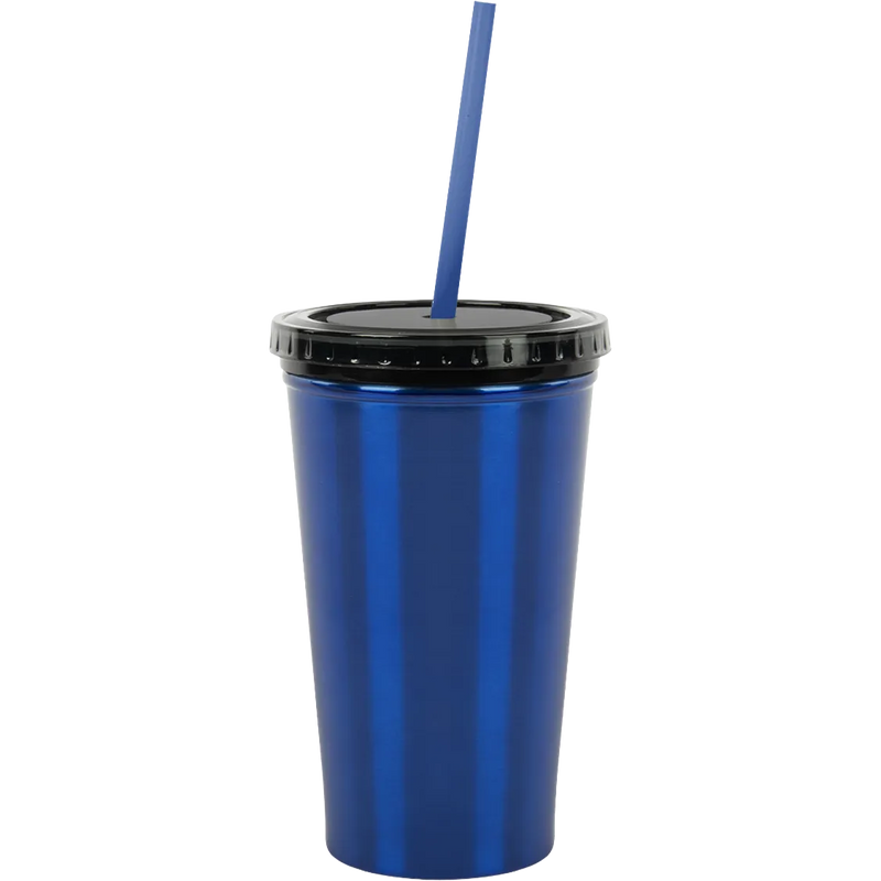 Stainless Steel Double Wall Tumbler With Straw 16 Oz.