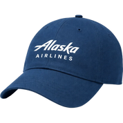 Blue cap with 'Alaska Airlines' logo on a white background