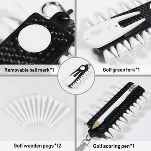 3-in-1 Golf Tee Holder for Bag, Golf Tee Carrier with 12 Tees 1 Golf Divot Repair Tool 1 Marking Pen