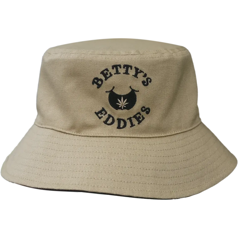 Beige bucket hat with 'Betty's Eddies' logo on a white background