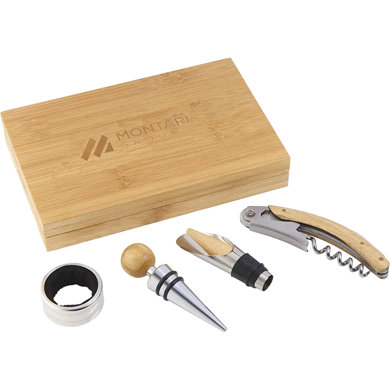 4 Piece Bamboo Wine Gift Set