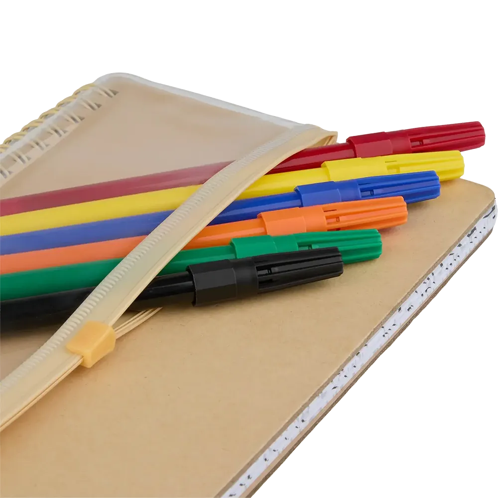 5 x 7 FSC doodle notebook with six colorful markers