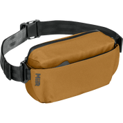 A M-IR waterproof pouch in a warm camel brown color, featuring a black adjustable waist strap and black zipper trim, shown on a plain white background.