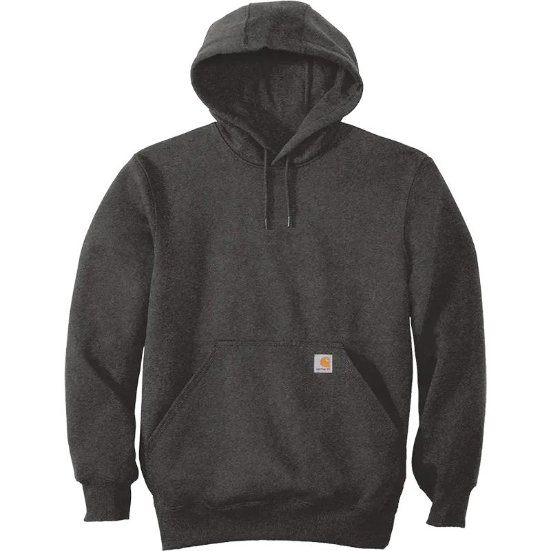 Carhartt Rain Defender Paxton Heavyweight Hooded Sweatshirt in Dark Gray with front pouch pocket and drawstring hood