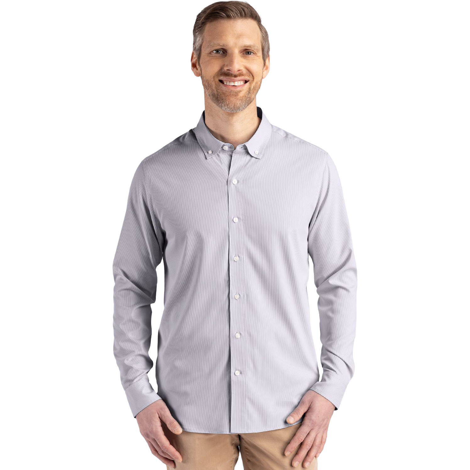 Cutter & Buck Skyline Epic Confidence Recycled Pinstripe Long Sleeve Dress Shirt