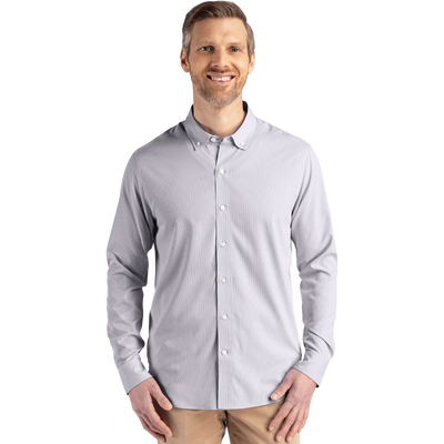 Cutter & Buck Skyline Epic Confidence Recycled Pinstripe Long Sleeve Dress Shirt