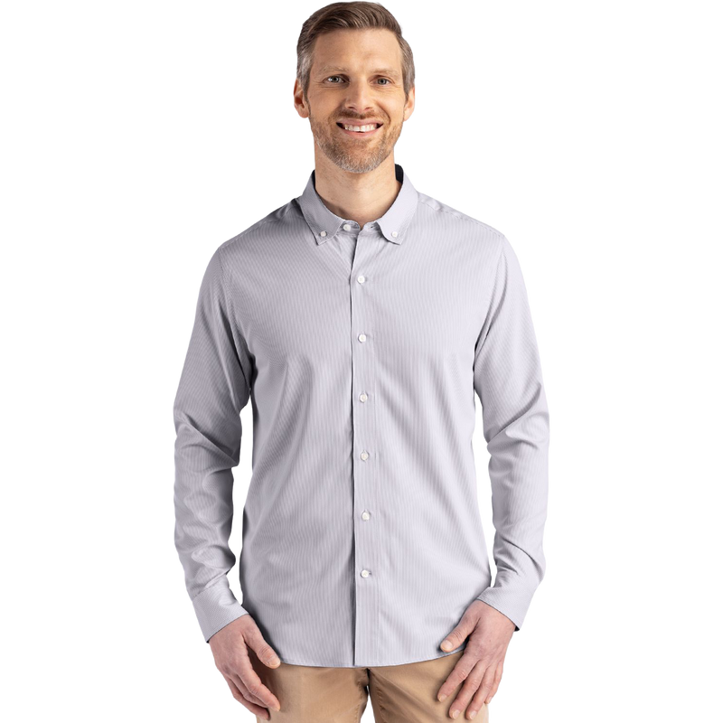 Cutter & Buck Skyline Epic Confidence Recycled Pinstripe Long Sleeve Dress Shirt
