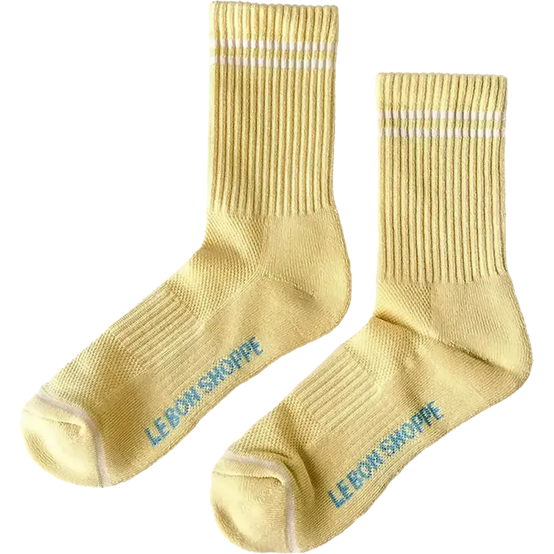 Le Bon Shoppe Boyfriend Socks in Lemona with ribbed knit design and white stripe detail