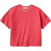 Marine Layer Luxe Sueded Tee in Baked Apple featuring premium sueded cotton fabric, relaxed fit, short sleeves, and a classic crewneck
