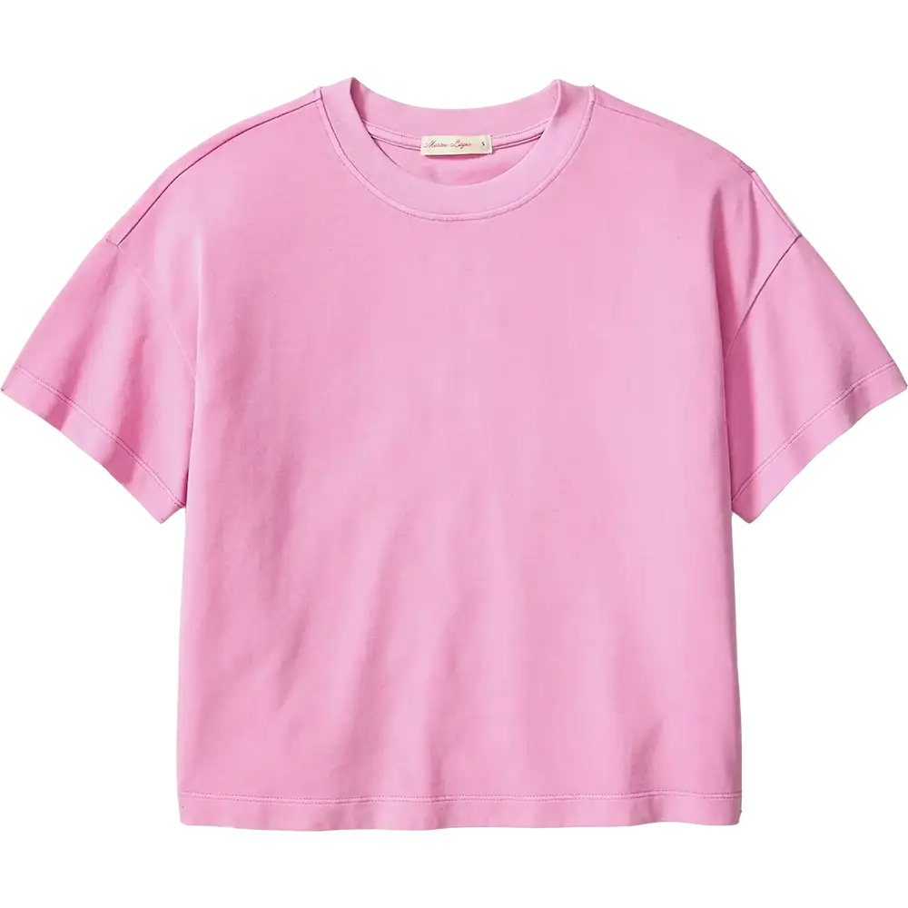 Marine Layer Luxe Sueded Tee in Lilac featuring premium sueded cotton fabric, relaxed fit, short sleeves, and a classic crewneck