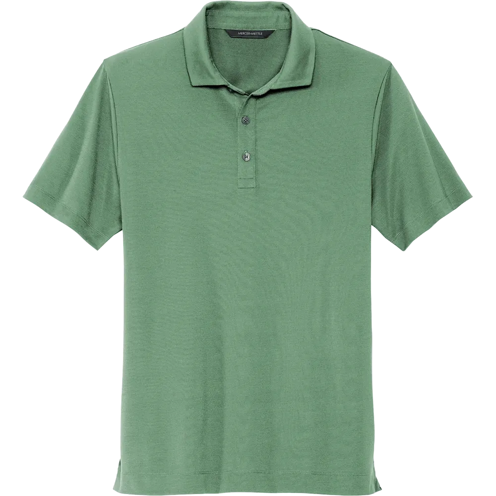 Mercer Mettle Stretch Jersey Polo in Sage featuring premium stretch jersey fabric, short sleeves, and a classic three-button polo collar