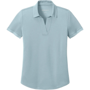 Mercer Mettle Women's Everyday Performance Polo in Celestial Blue featuring moisture-wicking performance fabric, short sleeves, an open Y-neck collar, and a feminine tailored fit