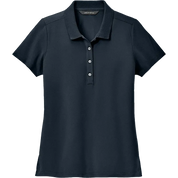Mercer Mettle Women's Stretch Pique Polo in Night Navy featuring soft stretch pique fabric, short sleeves, a four-button placket, and a feminine tailored fit