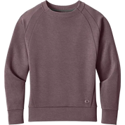 A kids' crewneck sweatshirt in a heathered dusty mauve or plum color, featuring raglan sleeves and ribbed cuffs and hem, shown on a plain white background.
