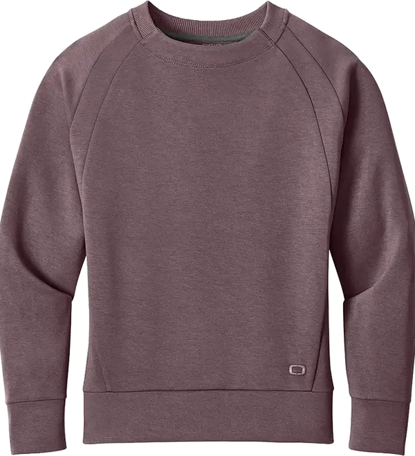 A kids' crewneck sweatshirt in a heathered dusty mauve or plum color, featuring raglan sleeves and ribbed cuffs and hem, shown on a plain white background.