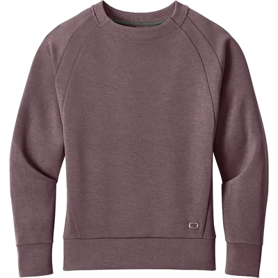 A kids' crewneck sweatshirt in a heathered dusty mauve or plum color, featuring raglan sleeves and ribbed cuffs and hem, shown on a plain white background.
