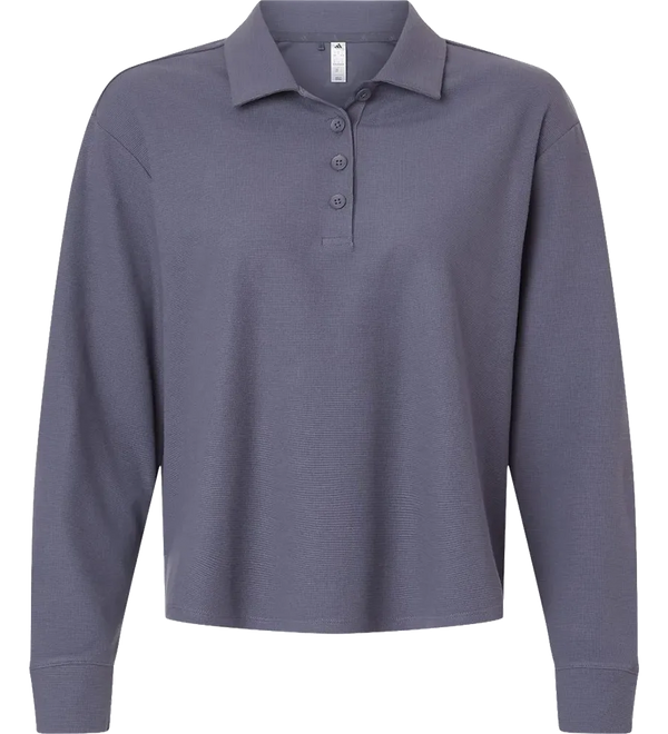 adidas-womens-beyond-long-sleeve-loose-polo-preloved-violet-front.webp