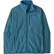 Blue fleece jacket with Patagonia logo on a white background