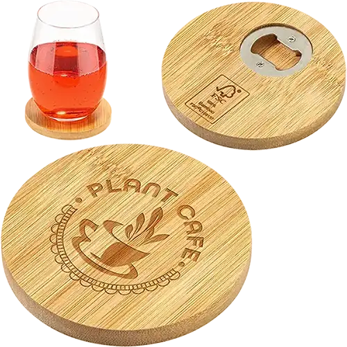Bamboo Coaster with Bottle Opener