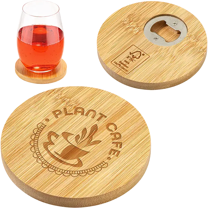 Bamboo Coaster with Bottle Opener