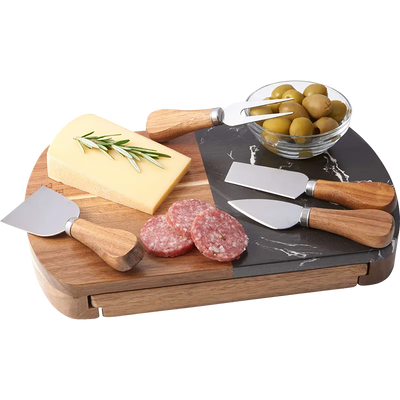 Black Marble Cheese Board Set with Knives Ready to Ship Kit