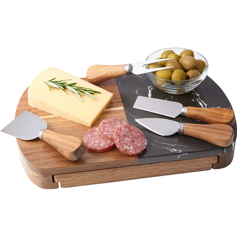 Black Marble Cheese Board Set with Knives Ready to Ship Kit